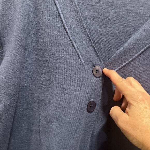 Travelsmith Women's Blue Long Sweater 2 Buttons L Cotton Loose Flowy Comfort - Picture 2 of 10